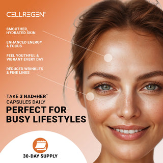 NAD+HER® 90 Capsules |Radiant Beauty & Anti-Aging Power: Boost NAD+, Glutathione, Skin Hydration & DNA Repair Cellregen